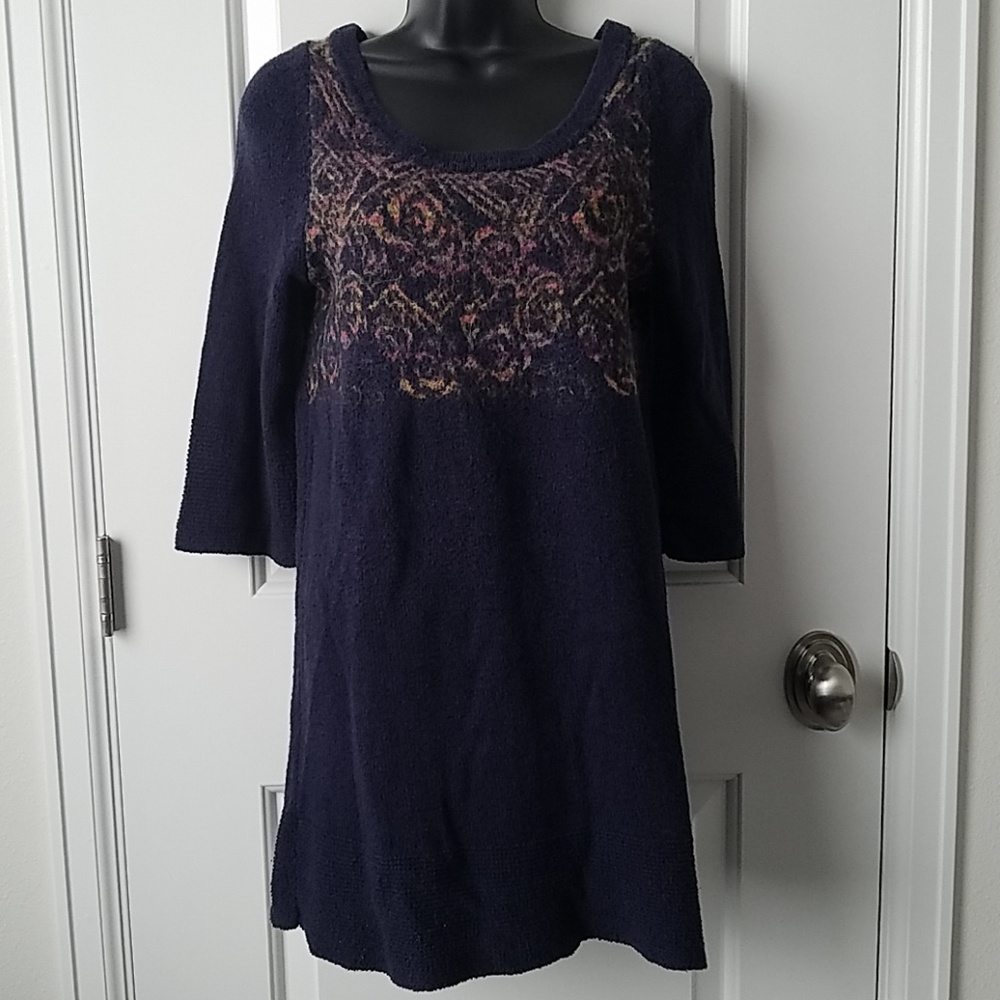 Free People Floral Navy Sweater Dress